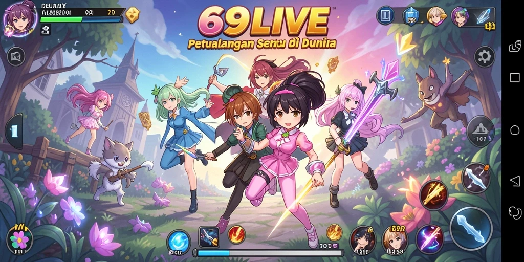 Tampilan seru gameplay 69LIVE yang penuh aksi anime.