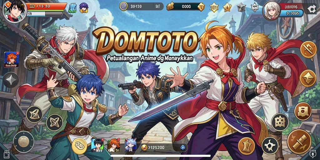 Screenshot gameplay DOMTOTO menampilkan karakter anime yang beraksi.