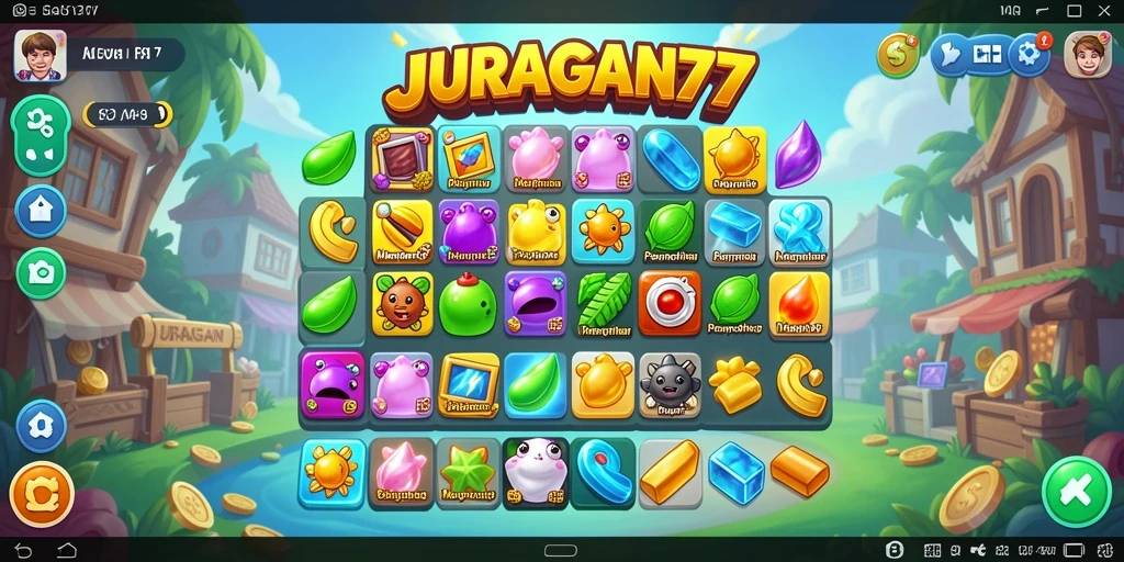 Screenshot permainan JURAGAN77 dengan tampilan gameplay Match-3 yang seru.