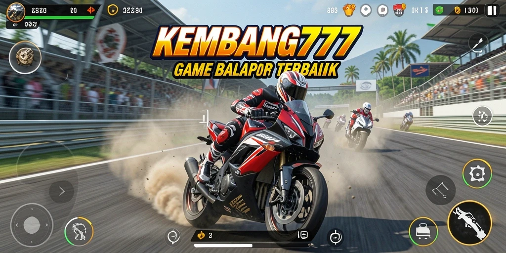 Gameplay seru KEMBANG777 saat balapan motor di trek yang menantang.