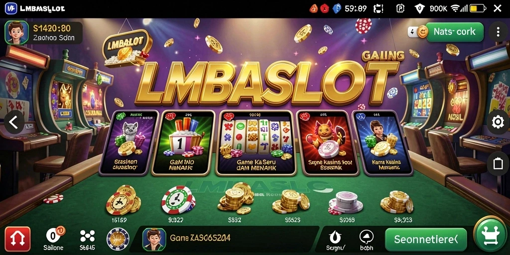 Screenshot gameplay LMBASLOT menampilkan momen mendebarkan saat memenangkan jackpot.