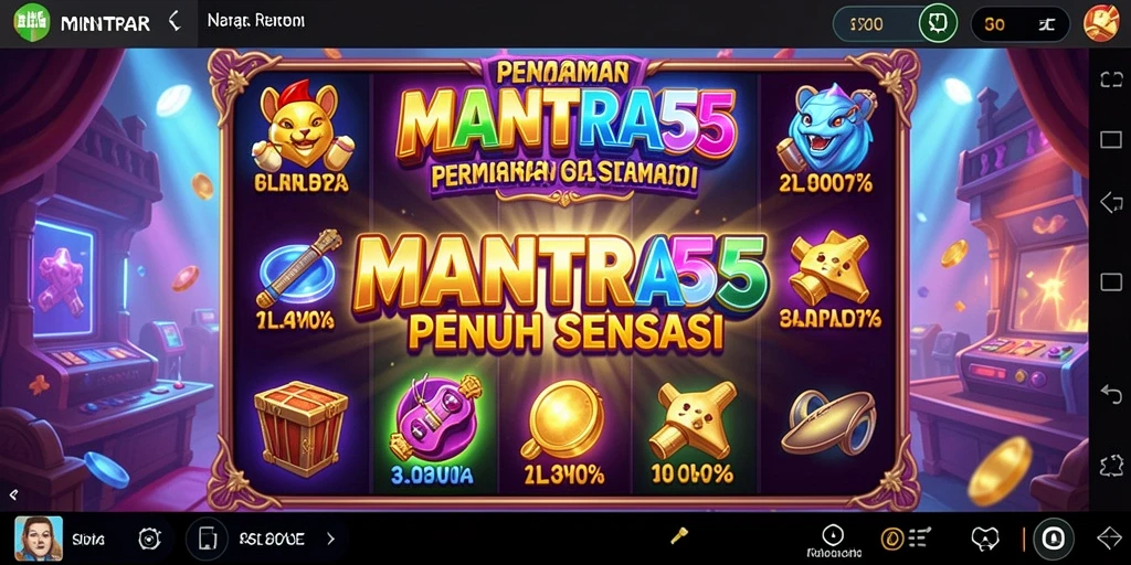 Screenshot menunjukkan gameplay seru dari MANTRA55 dengan animasi yang menarik.