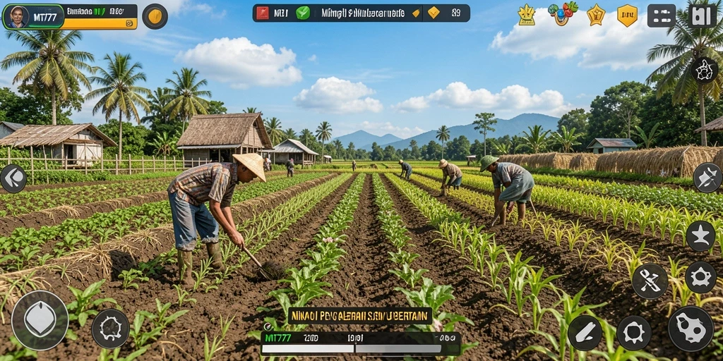 Screenshot gameplay MT777 menampilkan aktivitas bertani yang seru.