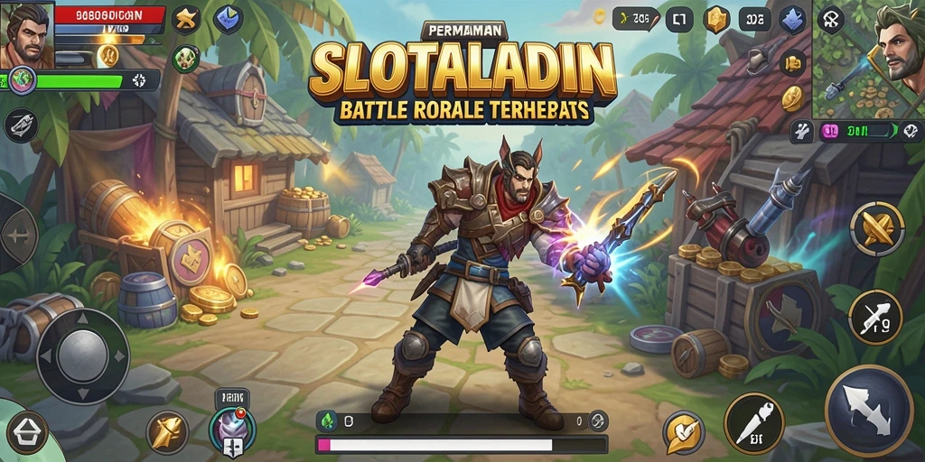 Screenshot SLOTALADIN menampilkan aksi intens dalam pertarungan Battle Royale.
