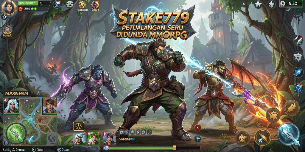 Tangkapan layar gameplay STAKE779 menampilkan pertarungan seru di dunia MMORPG.