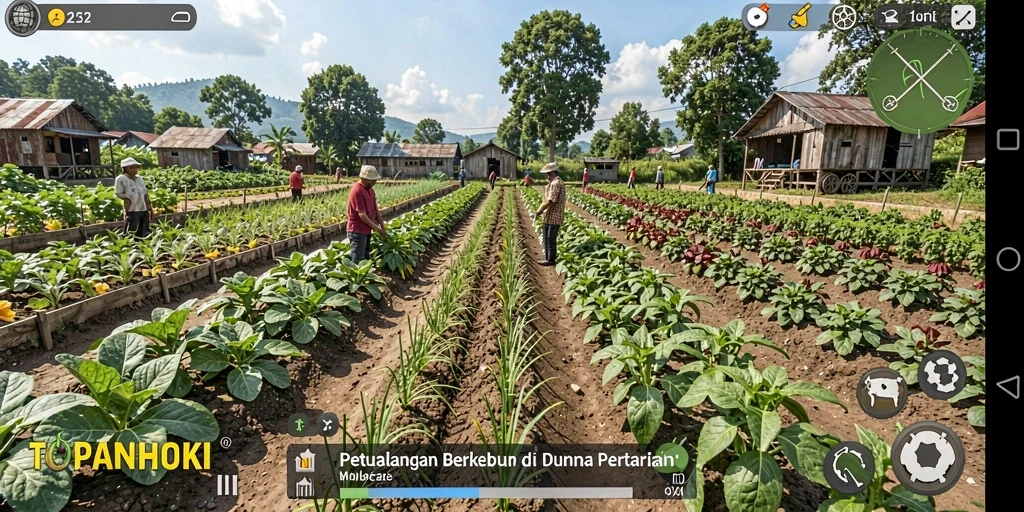 Gameplay seru TOPANHOKI dengan berbagai aktivitas pertanian.