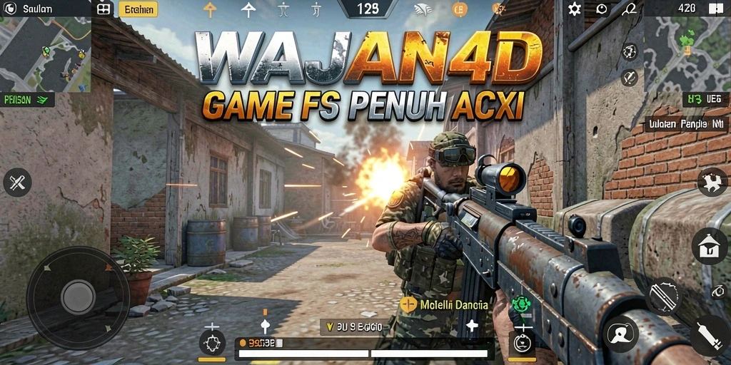 Tangkapan layar WAJAN4D menampilkan aksi menembak yang intens.